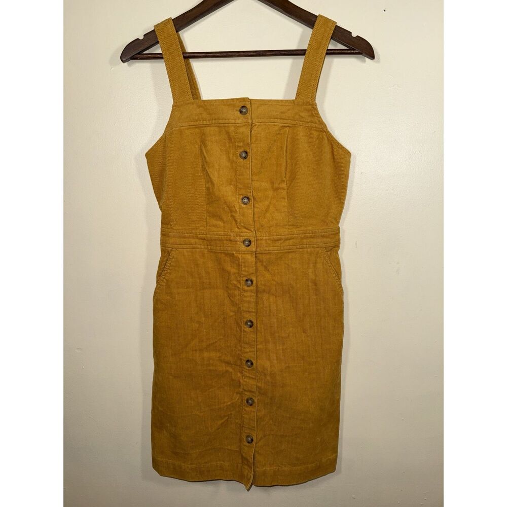 J.Crew Yellow Corduroy Pinafore Overall Mini Dress Button Front Pockets 00 AD425
